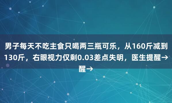 男子每天不吃主食只喝两三瓶可乐，从160斤减到130斤，右眼视力仅剩0.03差点失明，医生提醒→