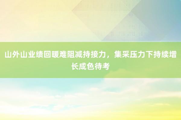 山外山业绩回暖难阻减持接力，集采压力下持续增长成色待考