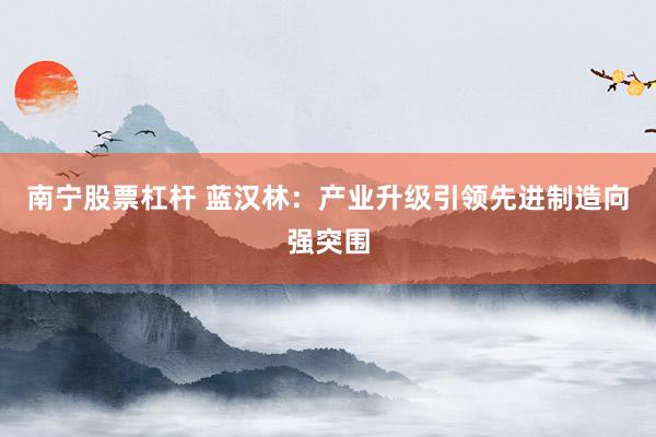 南宁股票杠杆 蓝汉林:产业升级引领先进制造向强突围